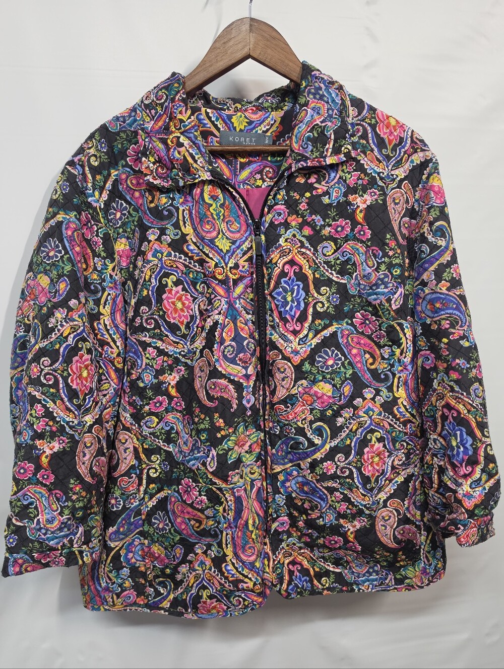 Koret Woman 16W 100% Silk Quilted Paisley Floral Jacket Colorful Boho